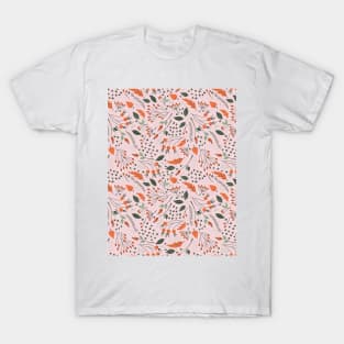 Cute retro print with falling leaves, berries and tree branches T-Shirt